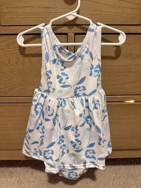 Girls White & Light Blue Floral Casual Dress